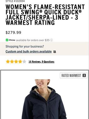 NWT women’s Carhartt flame-resistant jacket